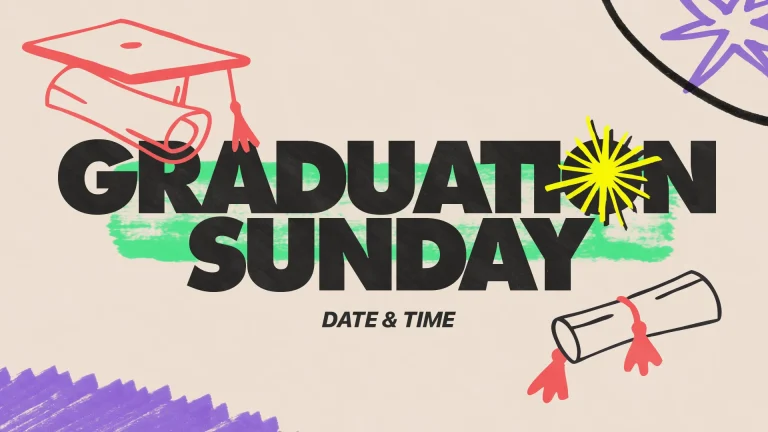 Celebrating Graduation Sunday with diplomas and caps, highlighting community achievements and faith-filled futures.