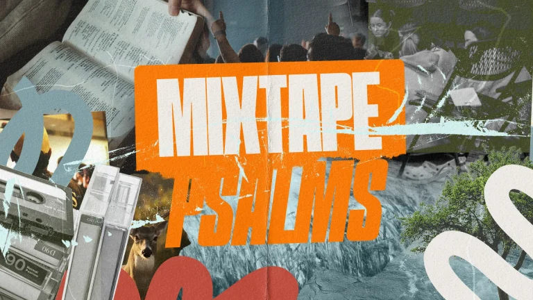 Worship and community themes blend in a vibrant collage featuring a Bible, music elements, and nature imagery.