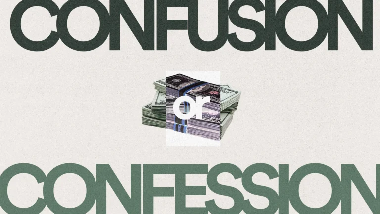 "Confusion or Confession: A call to reflect on faith and choices amidst materialism, inviting community discourse."