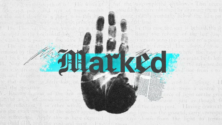 Bold handprint with "Marked" text symbolizes faith, identity in Christ, and community commitment to service.