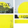 8217 a good god screen graphics Bold text "A GOOD GOD" overlays a serene landscape with mountains and a bright sun, symbolizing faith and divine creation.