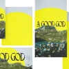 8217 a good god social graphics Bold text "A GOOD GOD" overlays a vibrant yellow sun and serene mountain landscape, symbolizing faith and divine beauty.