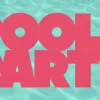 8243 pool party hd title slide Pool party announcement with vibrant pink text over a shimmering aqua background, inviting community fellowship and fun.