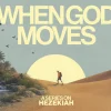 8247 when god moves hd title slide Desert landscape with a hiker, palm trees, and a waterfall, symbolizing faith and God's guidance in life's journey.
