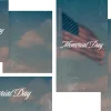 8254 memorial day social graphics Waving American flag against a serene sky, adorned with "Memorial Day" text, symbolizing faith and remembrance.