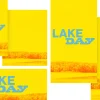 8261 lake day social graphics Bright yellow background with “LAKE DAY” text, featuring a serene lakeside view, symbolizing community and fellowship.