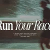 8282 run your race hd title slide "Dynamic runner symbolizes spiritual endurance and faith journey, inviting community to 'Run Your Race' together."