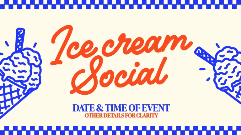 Ice cream social announcement fostering community and fellowship among church members. Date and time details included.