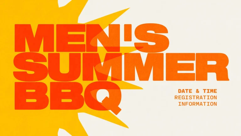 Men's Summer BBQ event announcement, fostering community and fellowship in a vibrant, sunny design.