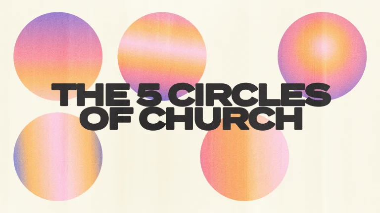 Five colorful circles surrounding the text "THE 5 CIRCLES OF CHURCH," symbolizing community and spiritual growth.