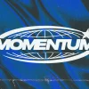 8481 momentum hd title slide Bold "MOMENTUM" logo on a blue and black abstract background, symbolizing spiritual growth and community engagement.