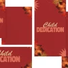 8558 child dedication social graphics Warm red backdrop adorned with autumn leaves, featuring the text "Child Dedication" emphasizing community and faith.