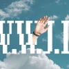 8581 wwjd hd title slide A hand reaches upward against a blue sky, symbolizing faith and connection, with "W.W.J.D." prominently displayed.