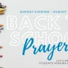 Back to School Prayer Slide Minimalist church media design for Growth Track program featuring green plant leaves and clean typography