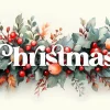 Christmas HD Title Slide (2) Watercolor Christmas design with white text surrounded by holly, berries, and festive foliage in green, red, and orange hues.