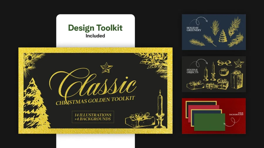Classic Christmas Collection Preview - Toolkit Included Classic Christmas Collection featuring various church media designs with red, green, and gold color schemes, including service announcements and scripture displays