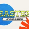 Easter Graphic This Easter graphic for church media is a vivid, contemporary piece that combines geometric shapes and a bold, type-driven design. It's an inviting visual for Easter services, showcasing a fresh and modern approach to church event promotion.