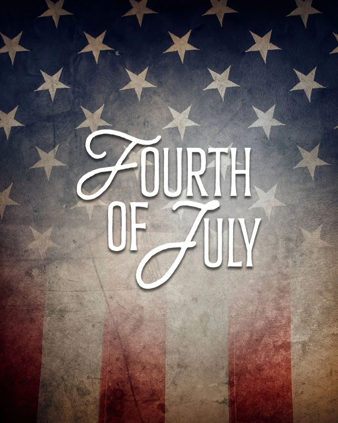 Patriotic Fourth of July church media featuring distressed American flag background with stars and stripes and elegant white typography for Independence Day services.