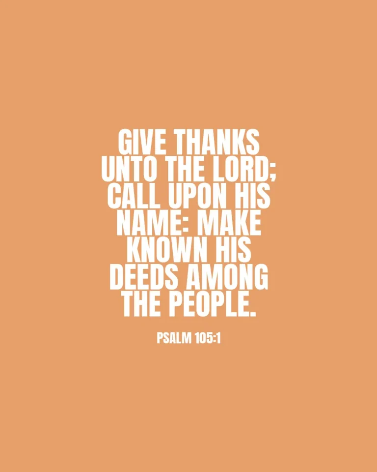 Bold type-driven church media graphic featuring Psalm 105:1 "Give thanks unto the Lord" with white typography on orange background