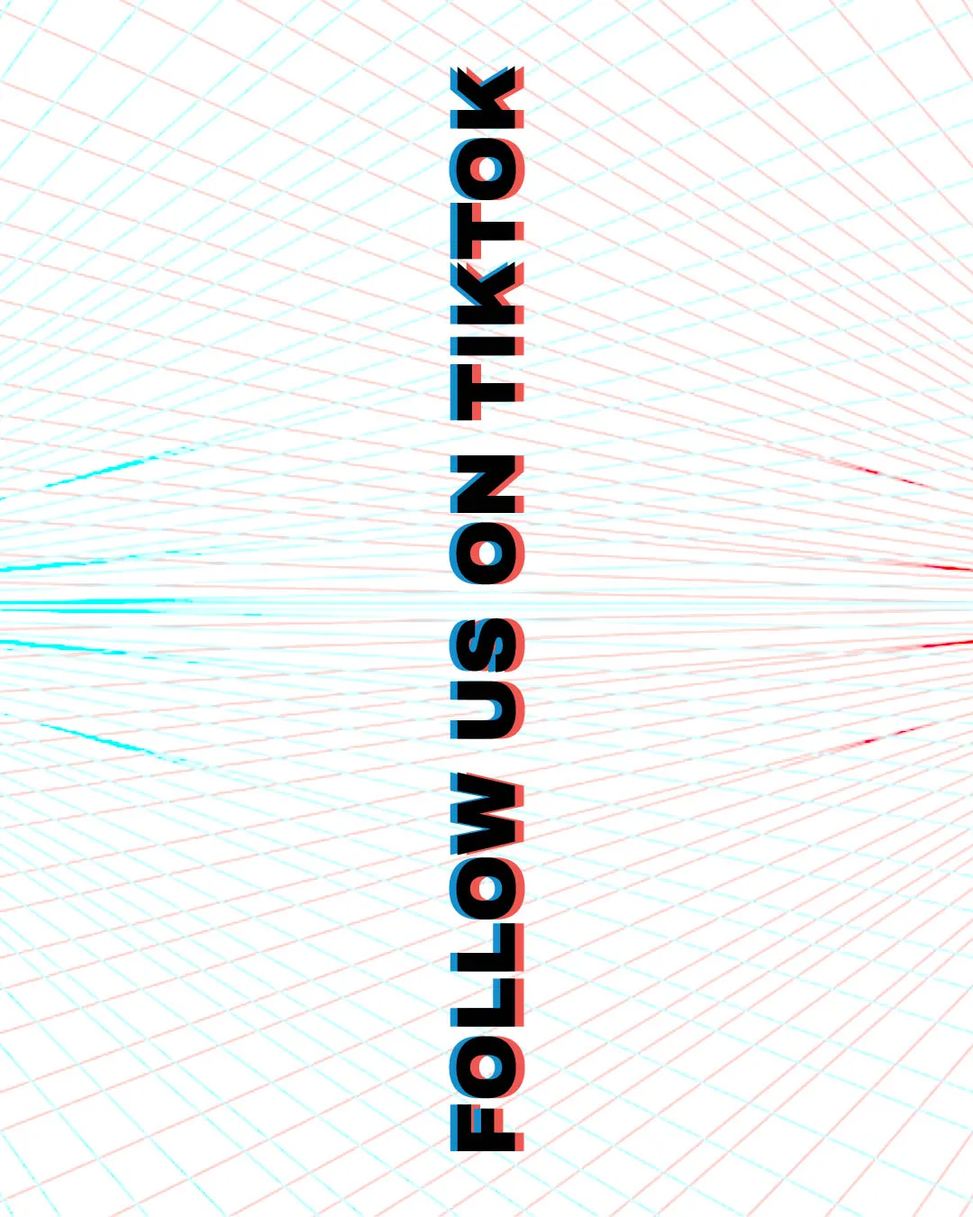 Experimental church media design featuring vertical "FOLLOW US" typography with red and blue chromatic aberration effect against white grid background