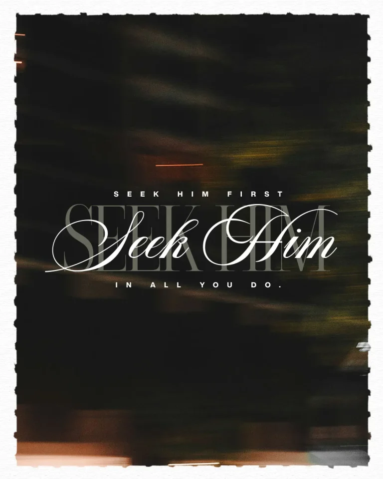 Dark textured church media template with elegant typography reading "Seek Him First in All You Do" for sermon series on spiritual disciplines