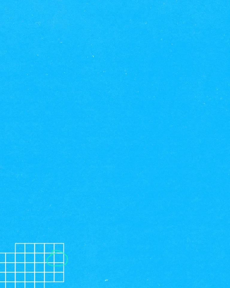 Blue background with a white grid and a green circle forming a cross, symbolizing faith and community connection.