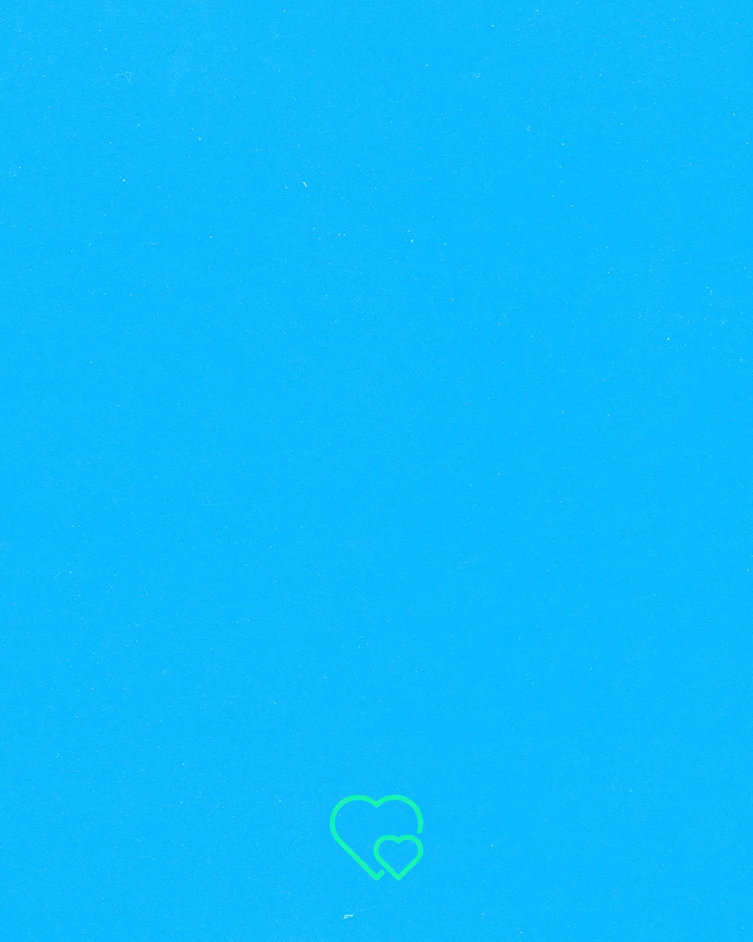 Blue background with overlapping green hearts symbolizing love and unity in faith.