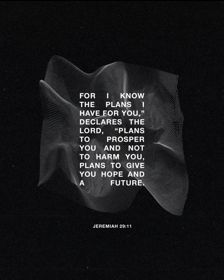 "Scripture from Jeremiah 29:11 emphasizes God's plans for hope and a future, set against a modern, abstract background."