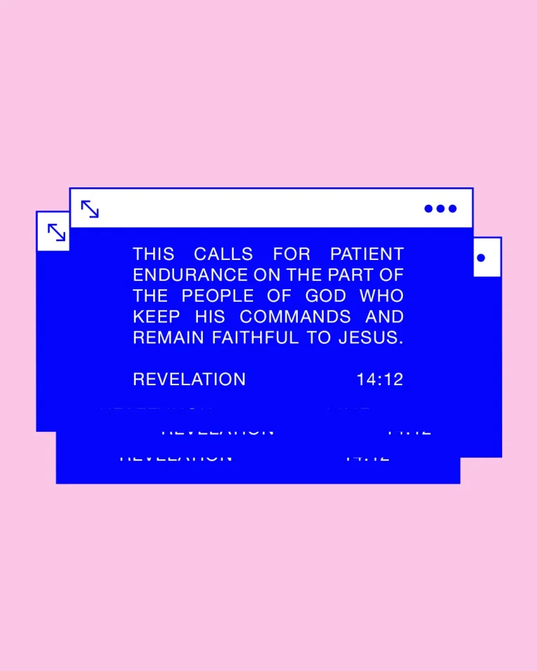 Text emphasizes endurance and faithfulness to Jesus, referencing Revelation 14:12 for spiritual encouragement.