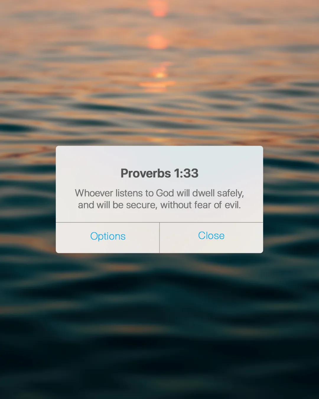 Proverbs 1:33 inspires faith and security in God's guidance, set against a serene water backdrop.