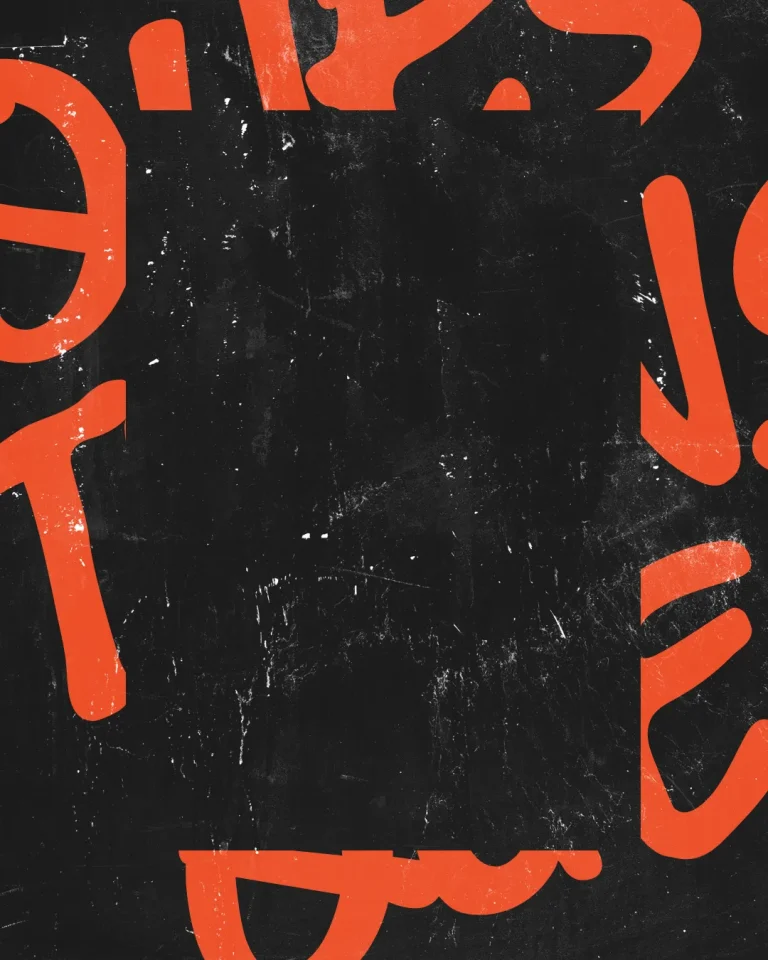 Bold orange letters on a textured black background, symbolizing vibrant faith and community in worship.