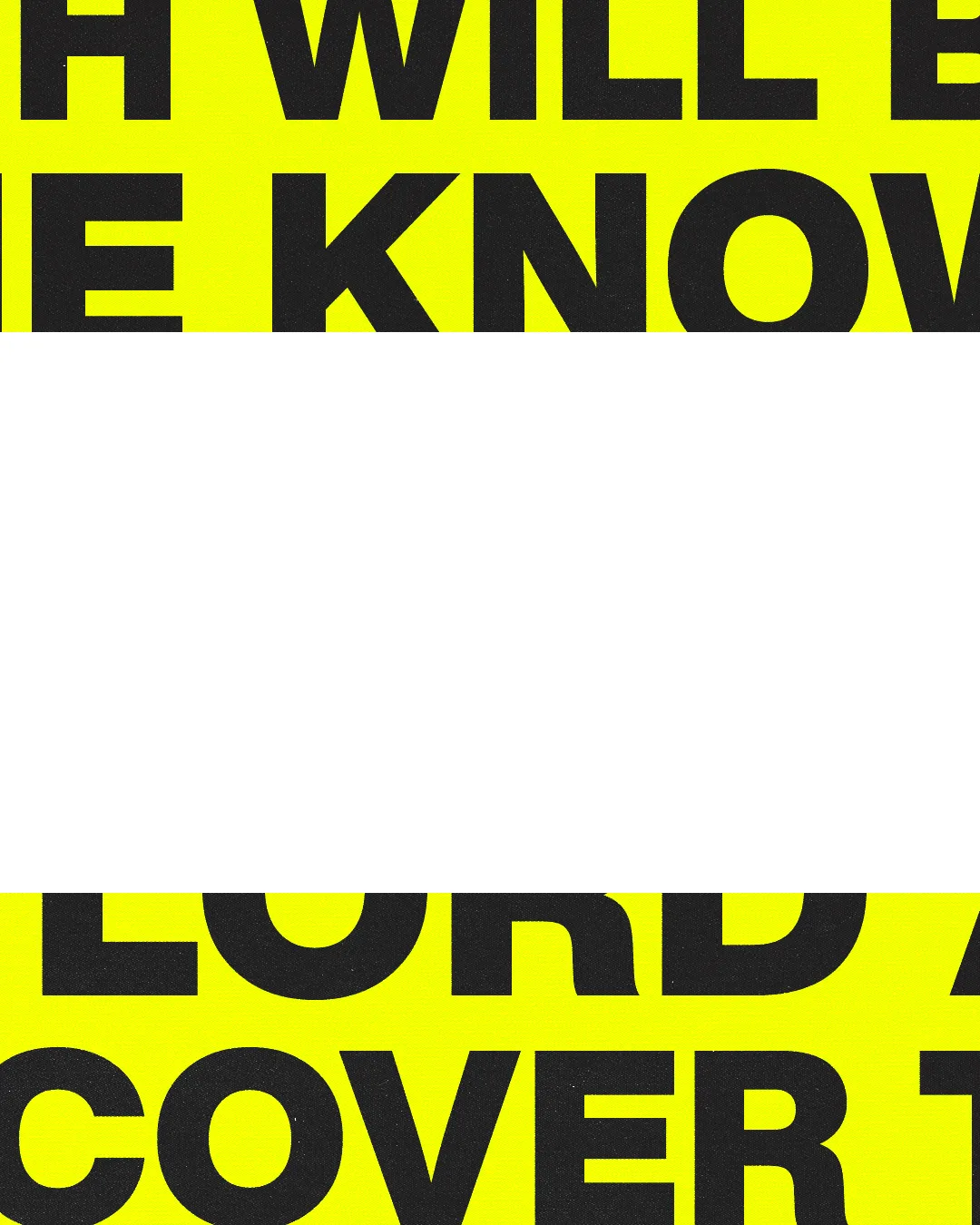 "Faith and knowledge in the Lord's embrace, inviting community and worship in vibrant yellow and bold text."