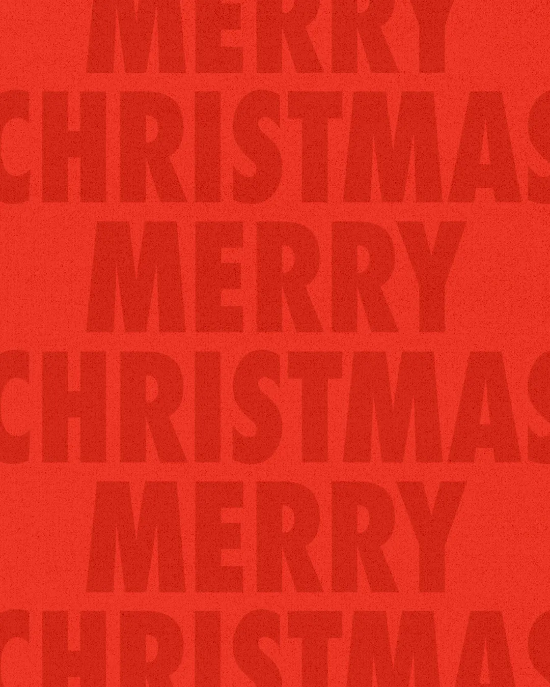 Bold red background with repeated text "Merry Christmas," celebrating faith and community during the holiday season.