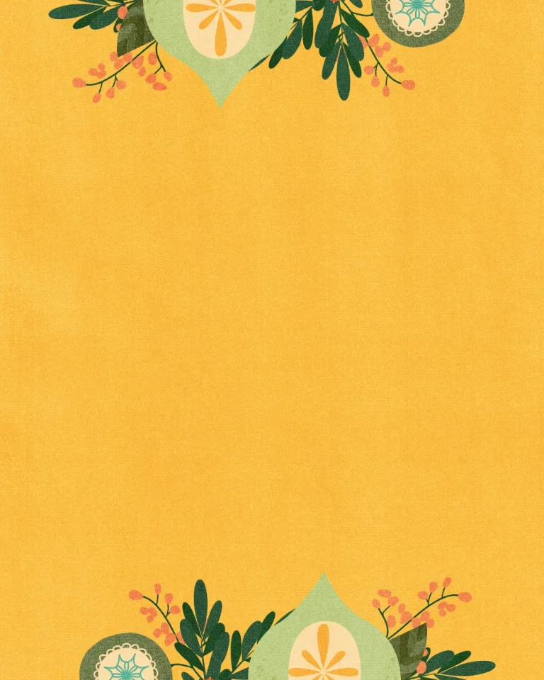 Bright yellow background adorned with green leaves and floral accents, symbolizing growth and community in faith.