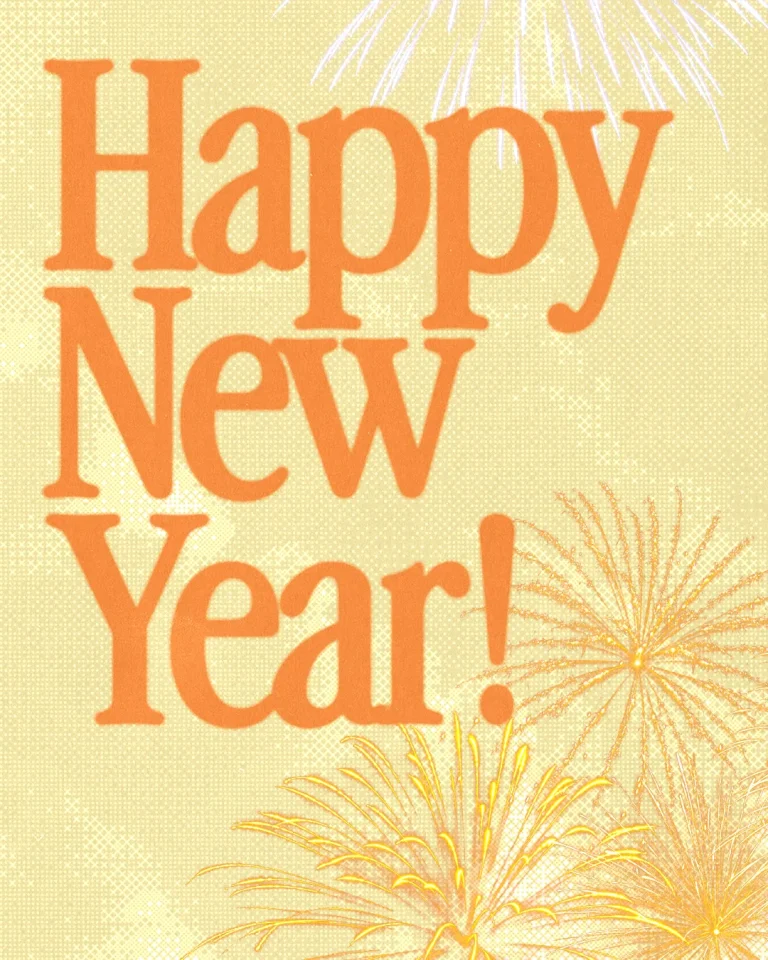 Bold text reads "Happy New Year!" with colorful fireworks, symbolizing hope, renewal, and celebration in faith.