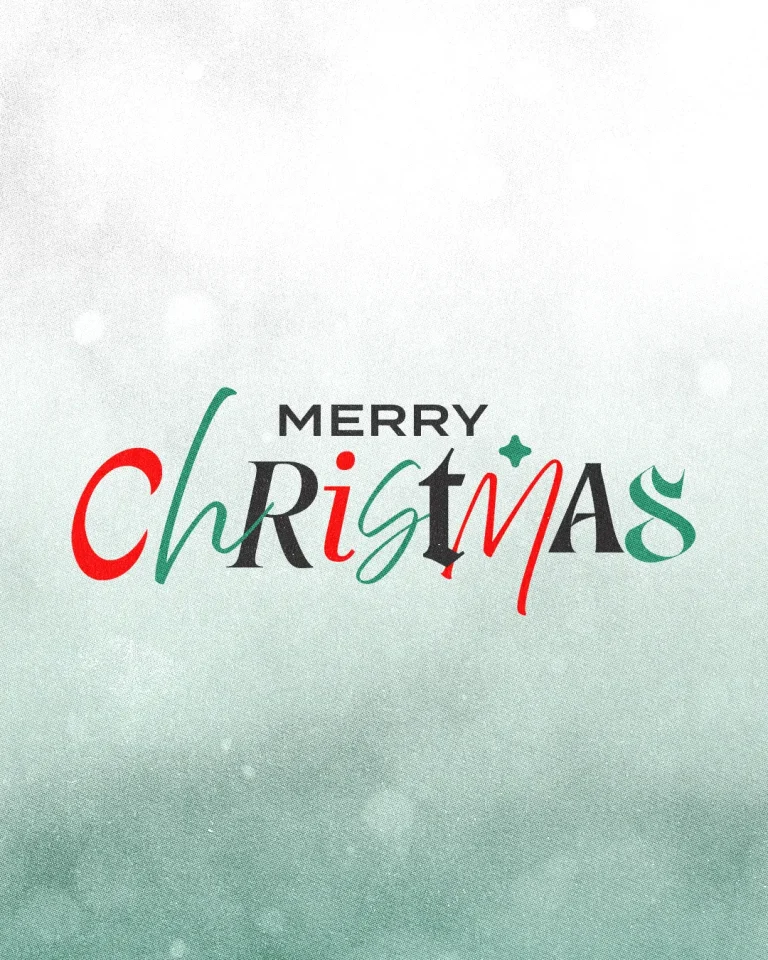 Merry Christmas in vibrant letters, celebrating the joy and hope of the season, inviting community and faith.