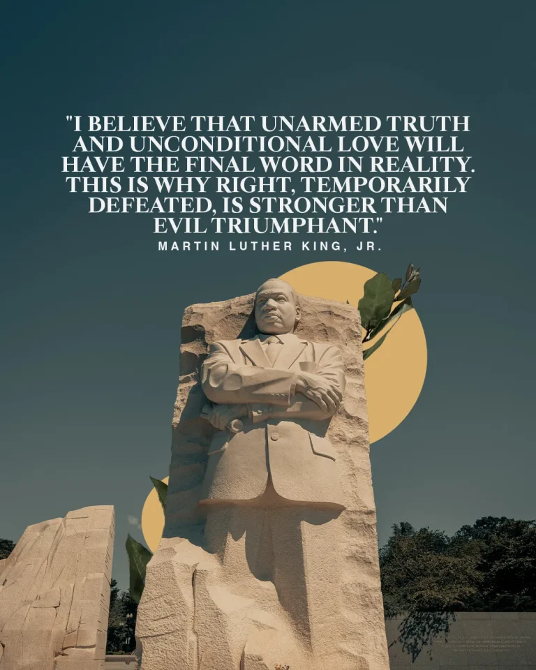 Martin Luther King Jr. memorial with a quote on love and truth, symbolizing faith, justice, and community strength.