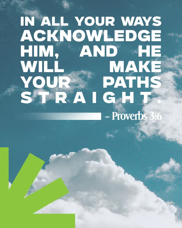 "Proverbs 3:6: A reminder to acknowledge God for guidance, set against a serene sky and soft clouds, symbolizing faith."
