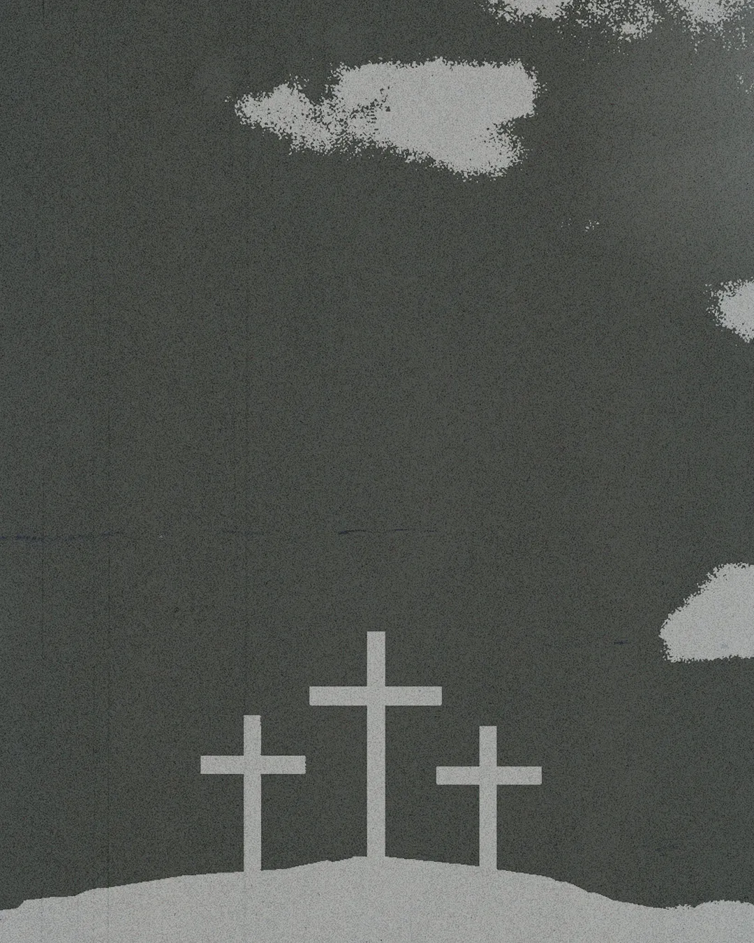 Three crosses stand on a hill under a cloudy sky, symbolizing faith, sacrifice, and the promise of redemption.