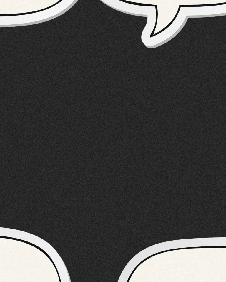 Speech bubbles on a dark background, inviting community dialogue and sharing of faith and worship experiences.