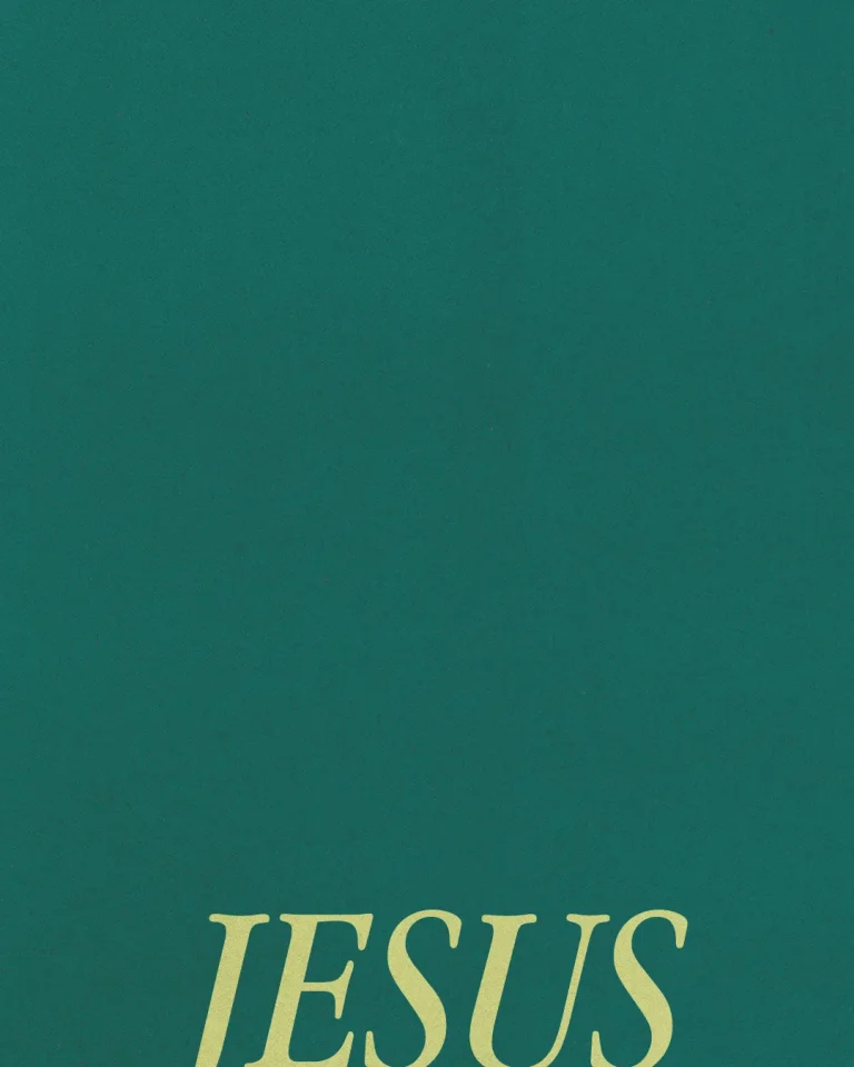 Bold text reading "JESUS" against a deep green background, symbolizing faith and worship.