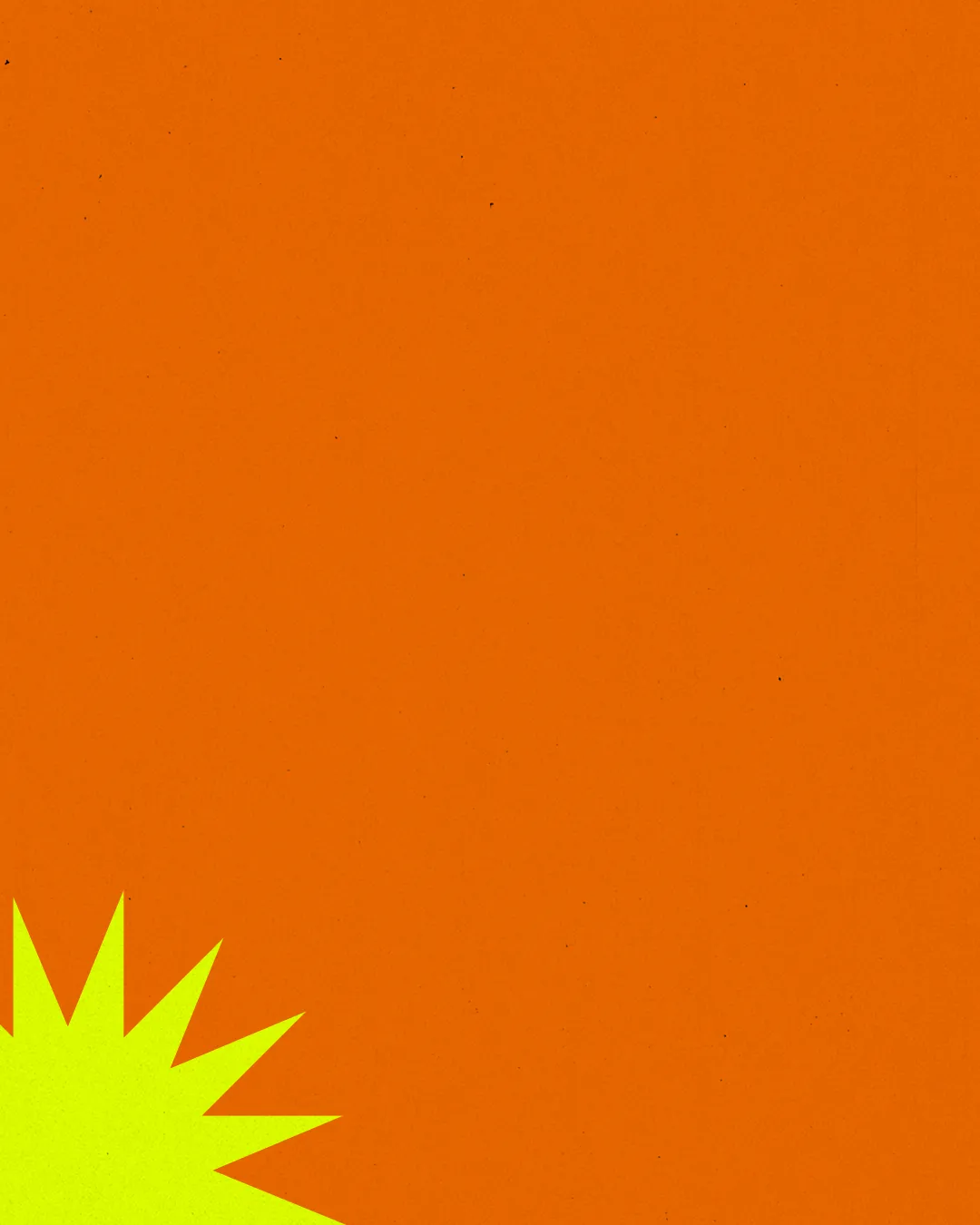 Bright orange background with a vibrant yellow starburst, symbolizing joy and inspiration in faith and community.