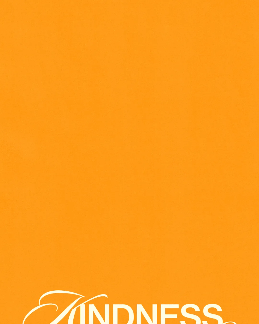 Bright orange background with the word "KINDNESS" in elegant white script, emphasizing community and compassion in faith.