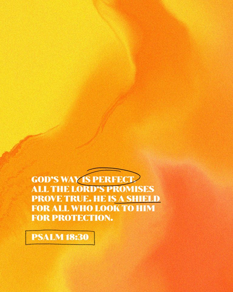 Warm, abstract background with Psalm 18:30 text highlighting God's protection and faithfulness.