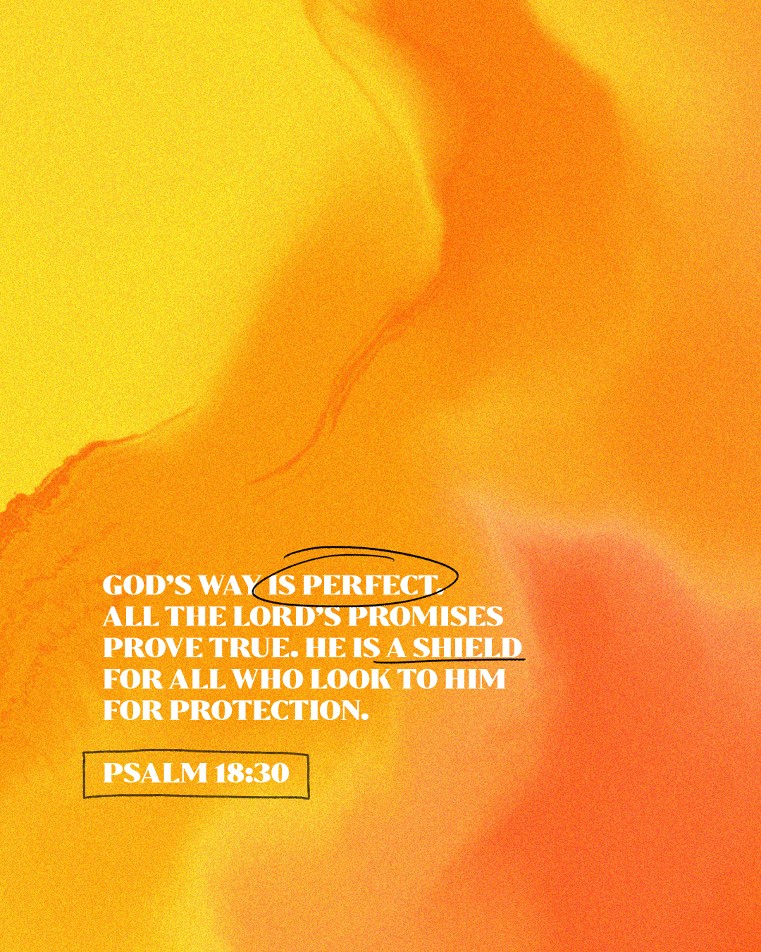 Warm, abstract background with Psalm 18:30 text highlighting God's protection and faithfulness.