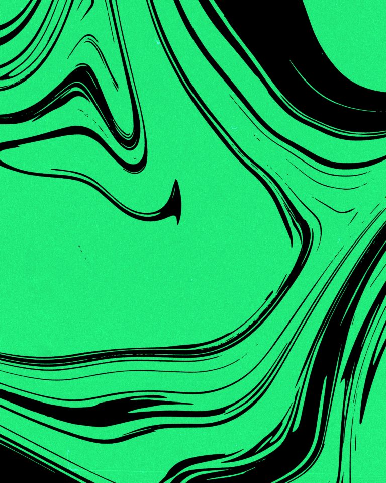Vibrant green background with flowing black lines, symbolizing spiritual movement and unity in faith and worship.