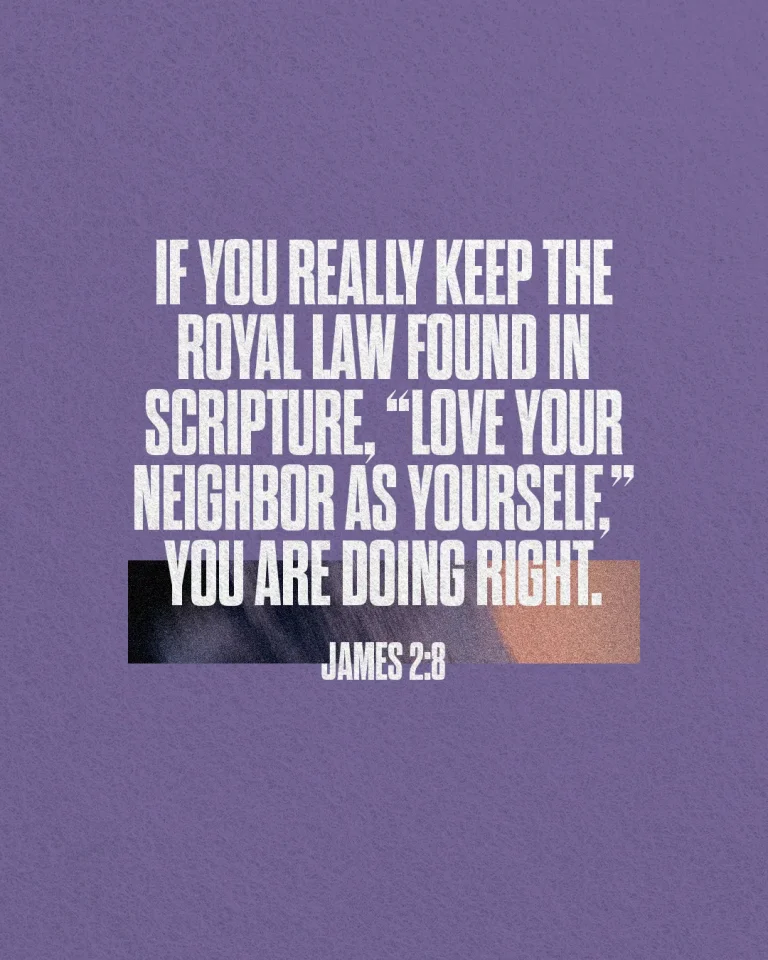 "Encouraging scripture on loving your neighbor, highlighting community and faith, with a purple background."