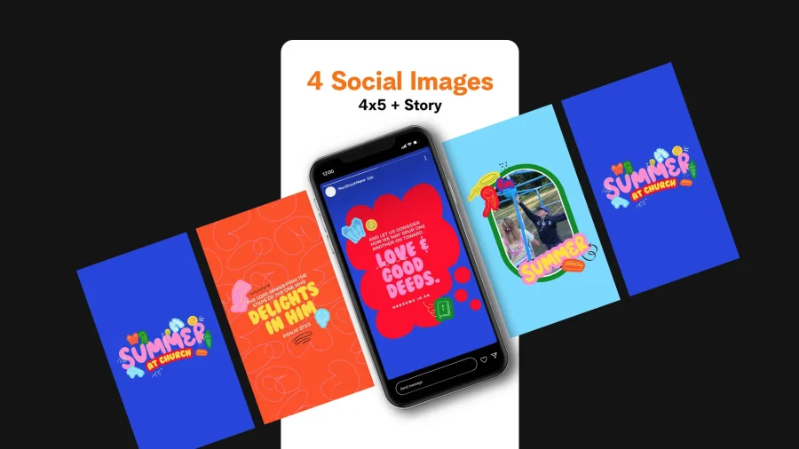 Summer at Church - 4 Streamline your summer church media creation with our comprehensive "Summer at Church" collection. This robust package includes eye-catching templates, a versatile design toolkit, and bonus graphics, providing everything you need to effectively promote your church's summer events, activities, and services.