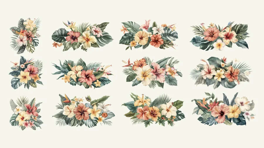 Add an exotic touch to your church media with our "Tropical Flowers" graphics collection, a set of 30 design element PNGs that captures the essence of God's creation in vibrant, detailed imagery.